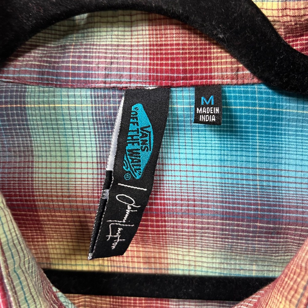 Vans Off the Wall Y2K Teal Yellow Plaid Button Down Embroidered Logo Mens Medium - Picture 3 of 8